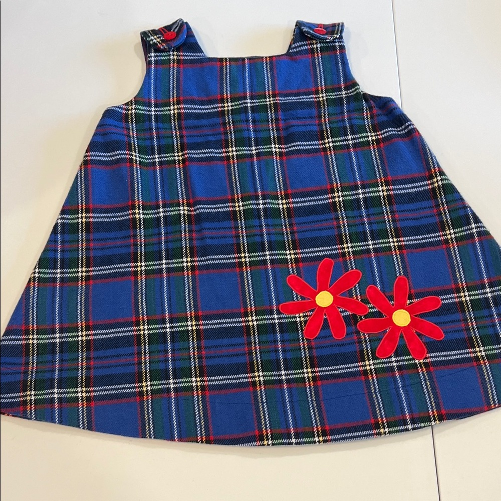 Handmade - Sissy Moon,‎ Whitefish, MT, Blue Plaid Dress Red Flower Accents